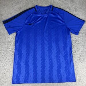 Nike Dri Fit Soccer Men's Shirt Blue Striped Size Xl Rare Swoosh Print